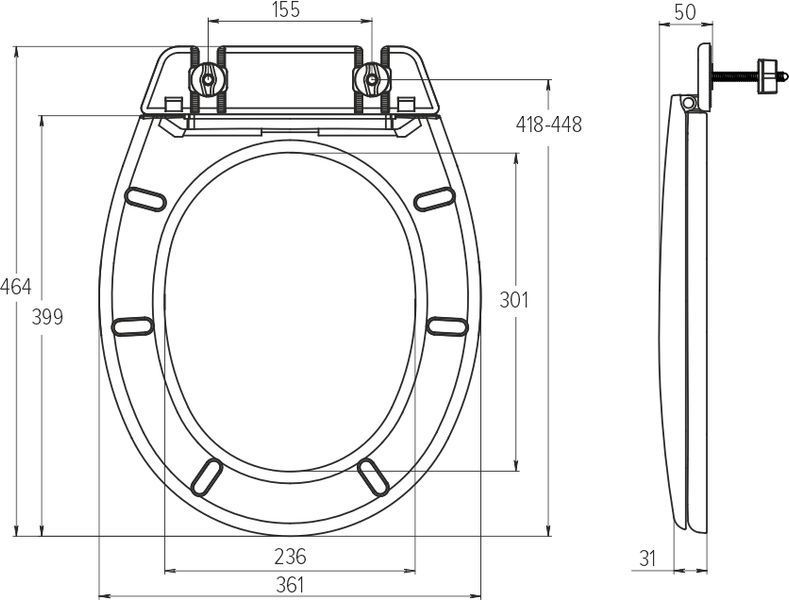 Сидіння для унітаза SoloPlast з пластиковим кріпленням і планкою СП11, 357&times;414 мм 00000025477 фото