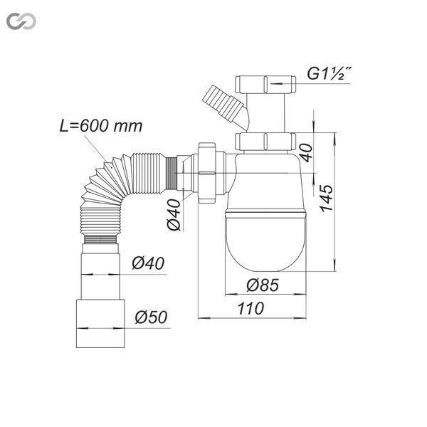 Сифон для кухонной мойки SoloPlast К1100 40/50 мм с гофрированной трубой, прямоточный 00000010637 фото